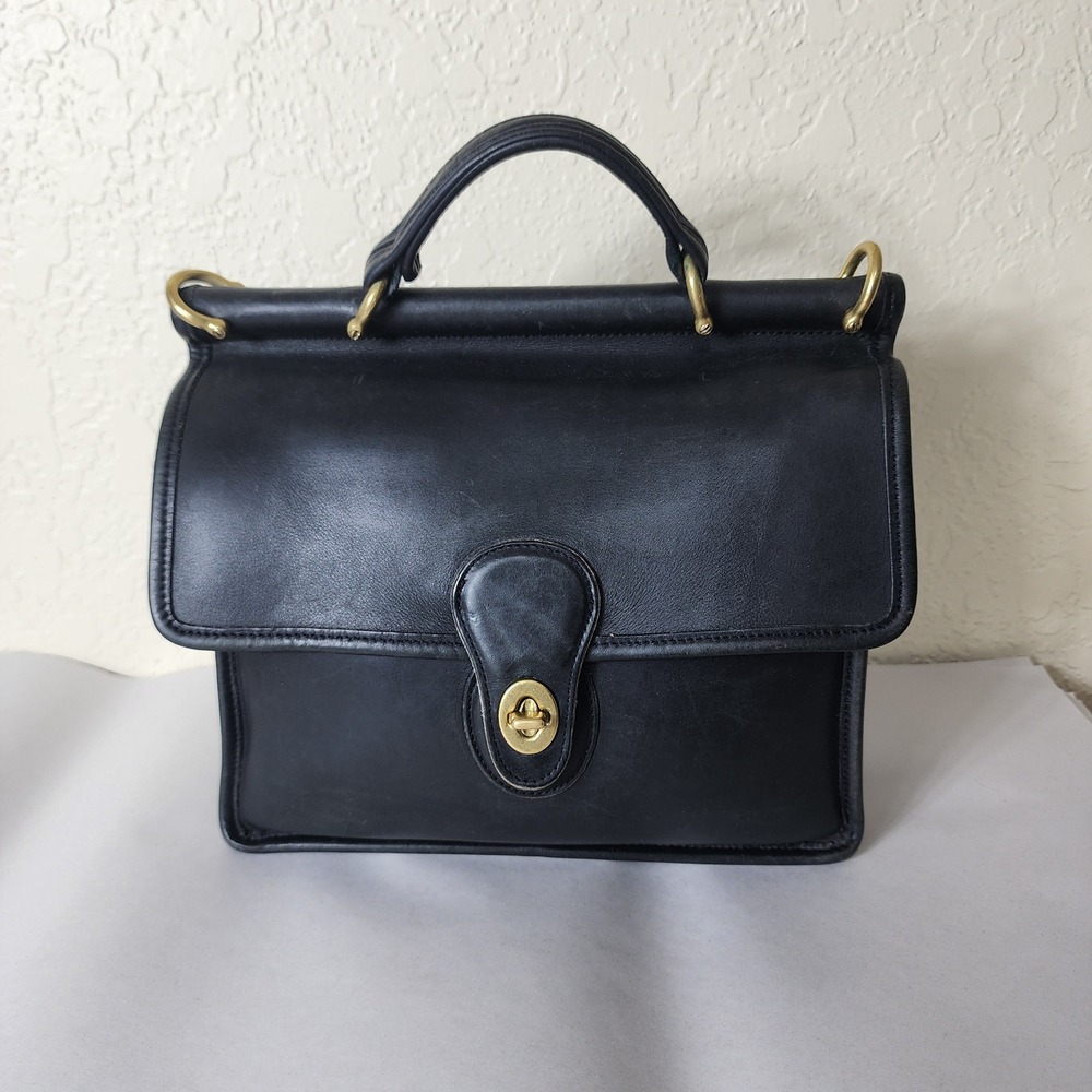 Vintage Coach Willis Black Leather Top Handle Bag 9927 Brass Hardware